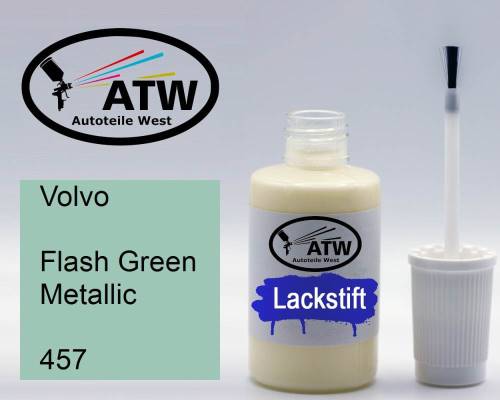 Volvo, Flash Green Metallic, 457: 20ml Lackstift, von ATW Autoteile West.